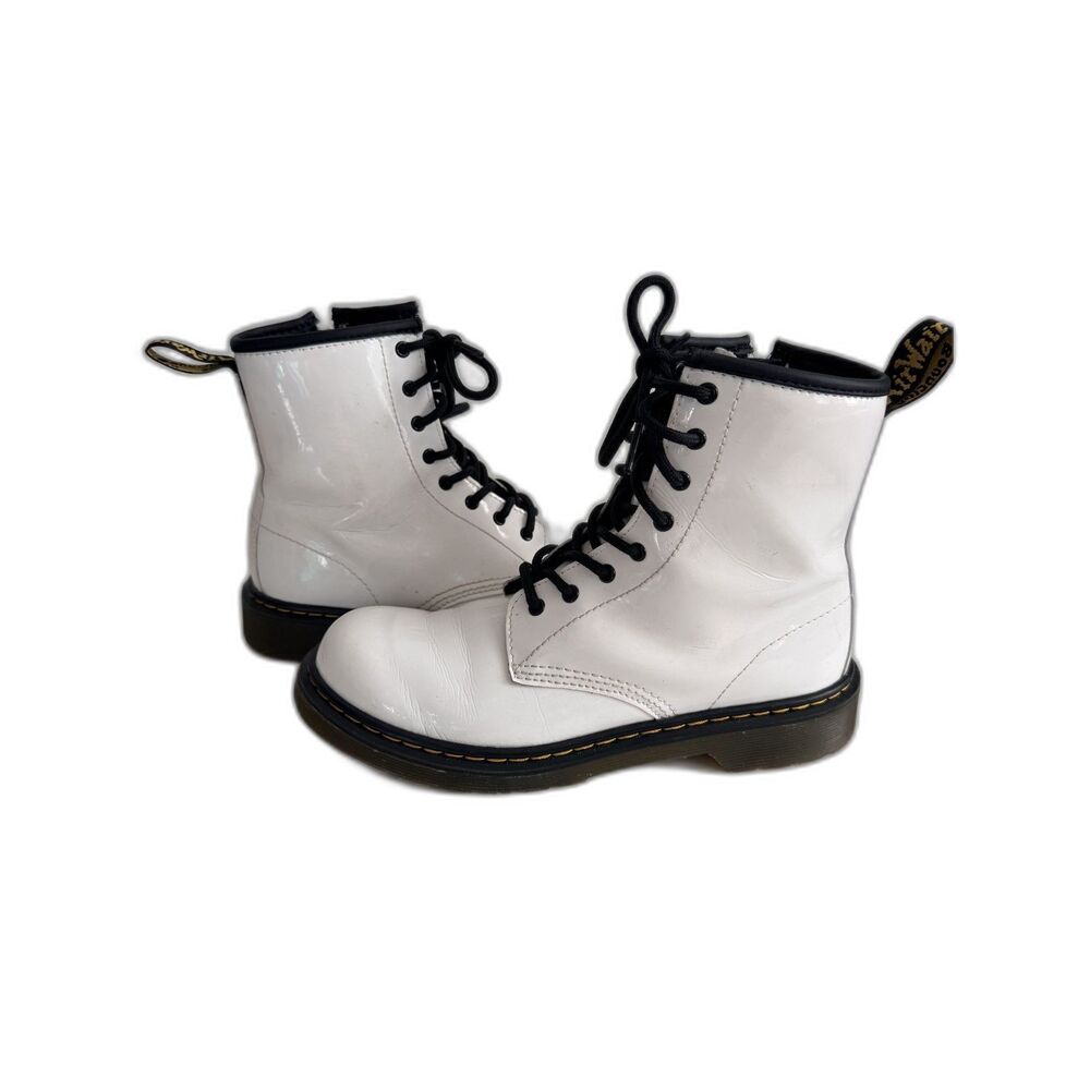 Dr Martens 1460 Y White Patent Leather Combat Boots Womens 6 Mens 5 Zip